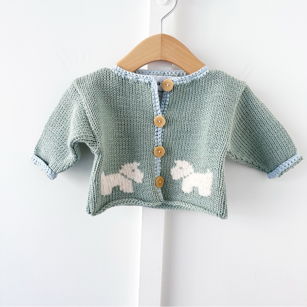 LUBA ROBERT green knit dog cardigan